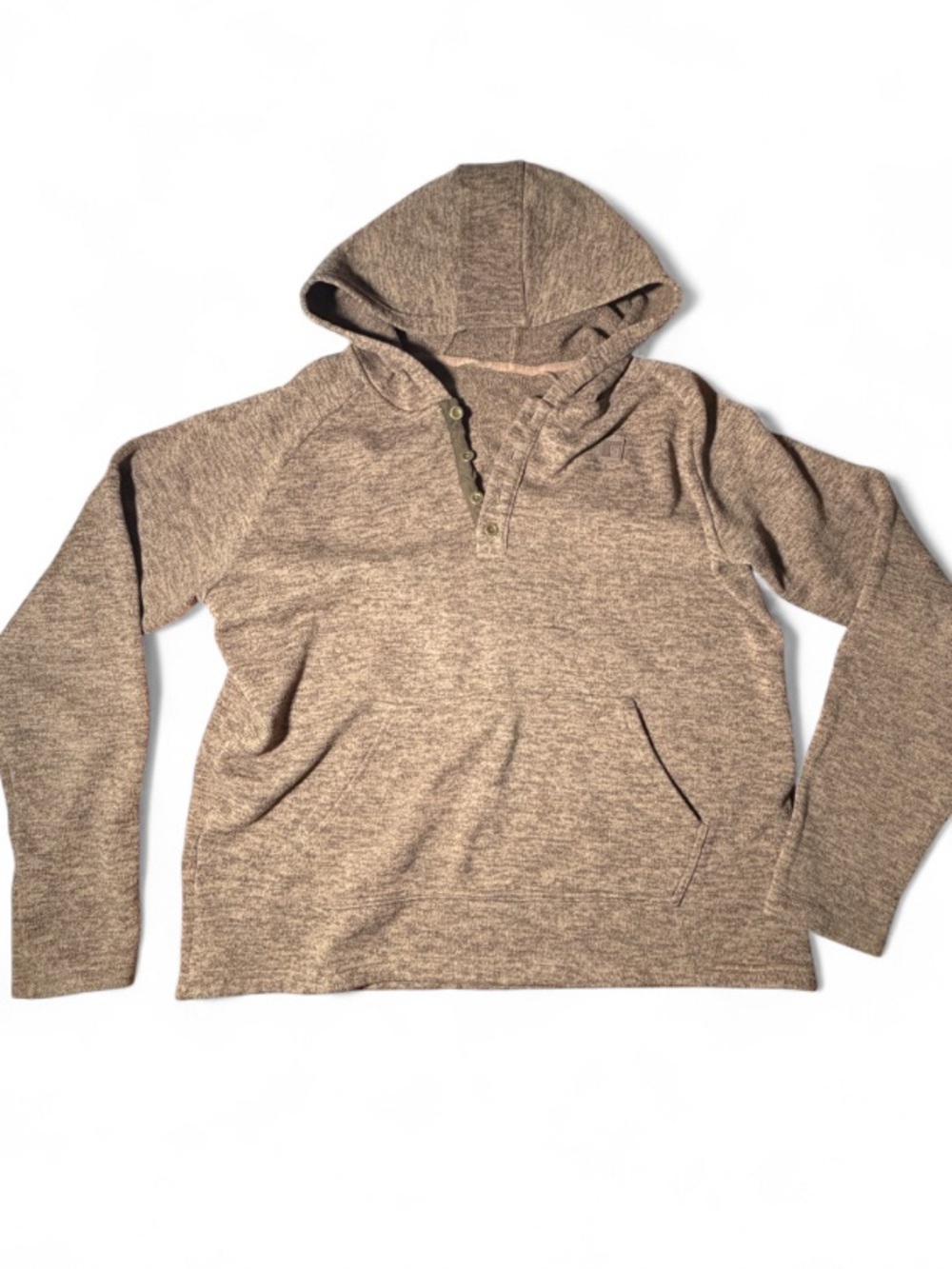 Rogers Classic Sweater Fleece Hoodie Brown Henley Pullover Kangaroo Pocket - Picture 2 of 6